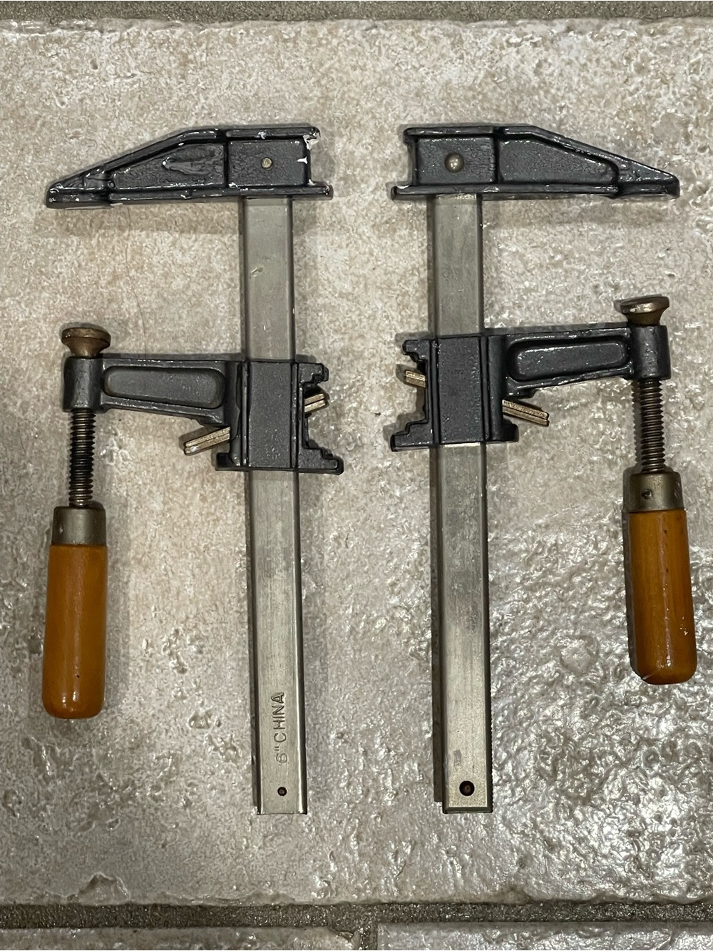 Pair of F - Style Metal Bar Clamps with Amber Handles - Silver & gray